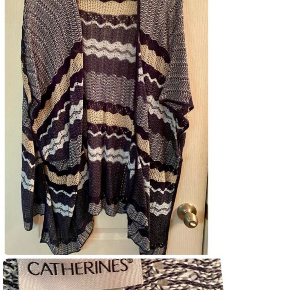 Catherines Blue and Cream Cardigan Sweater with Zigzag Pattern